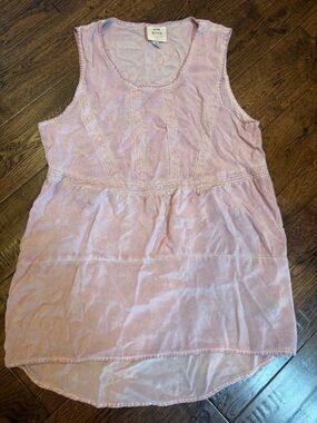 Knox Rose Light acid wash Pink Lace-Trim Tank